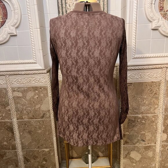 RXB. Sz XL. Asymmetrical. Brown Paisley Embellished Tunic Pullover. Lace B103 - Picture 3 of 5